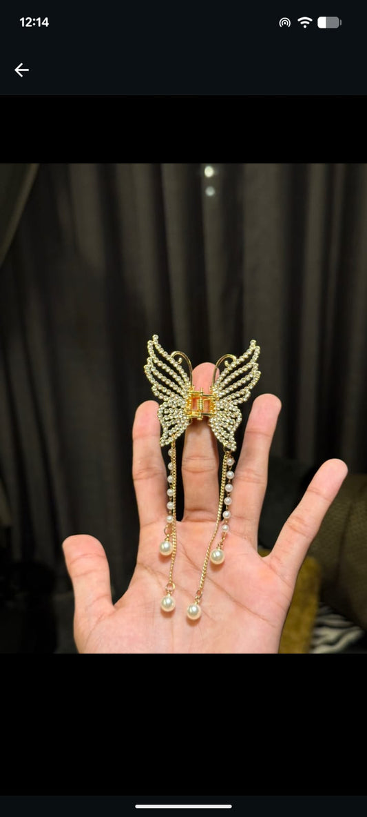 Butterfly Pearl Chain Hair Clip